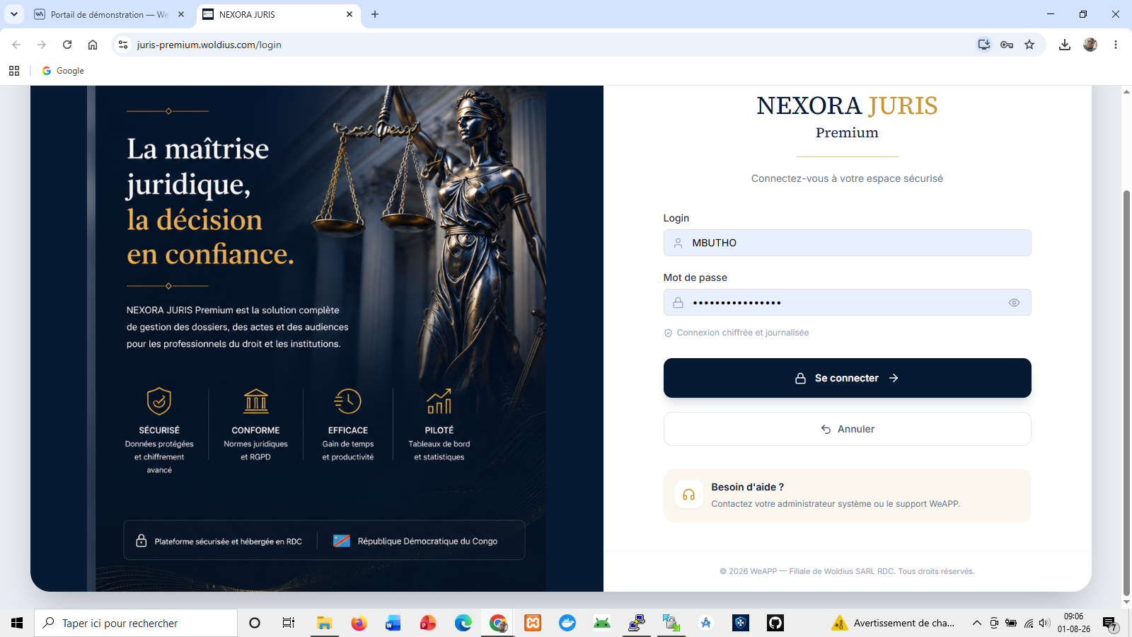 Tableau de bord NEXORA JURIS PREMIUM